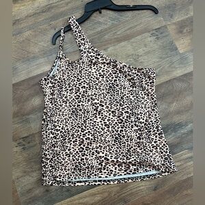 Leopard print one shoulder tank